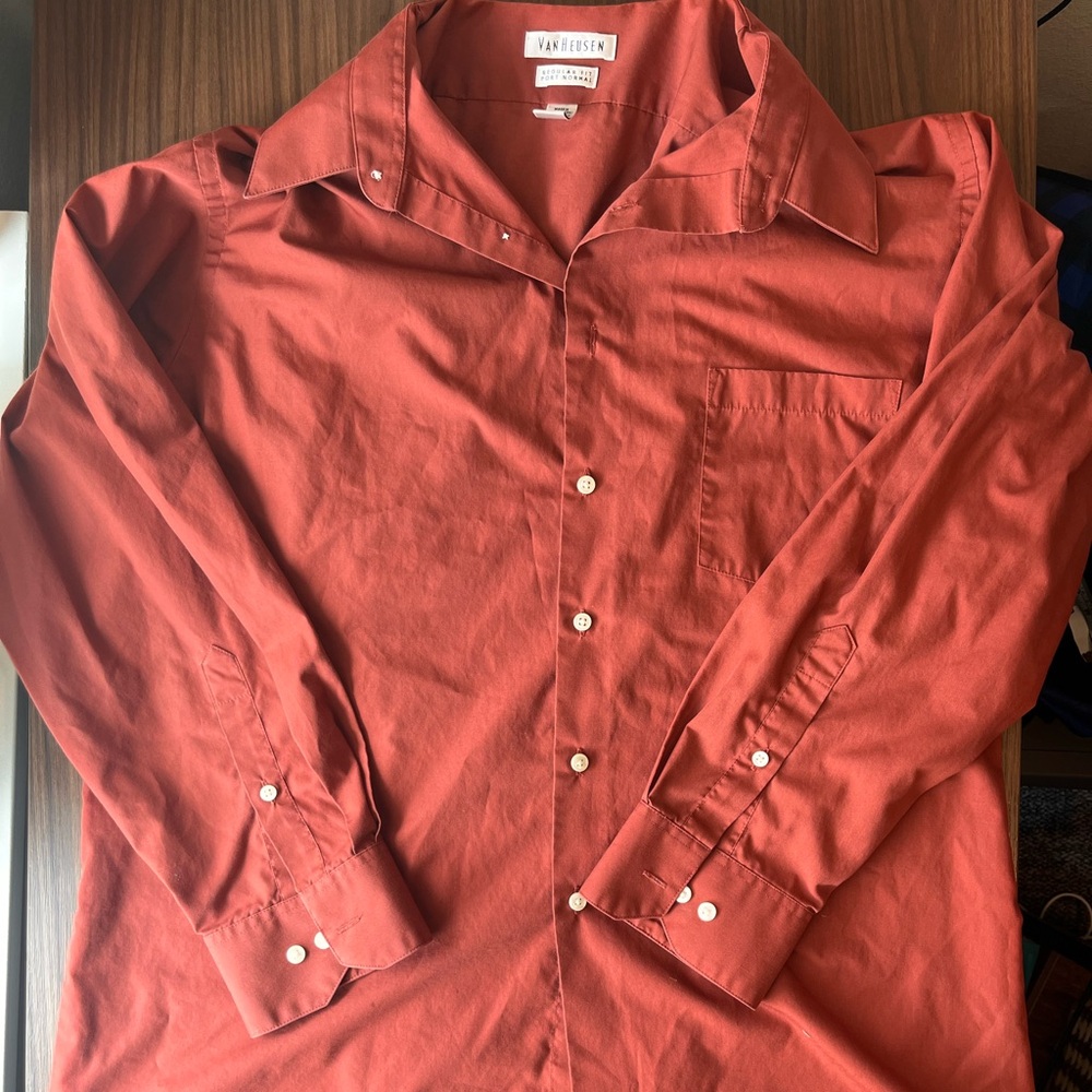Van Heusen Men’s Rust Dress Shirt Long Sleeve Cotton Size 32/33 17-17.5